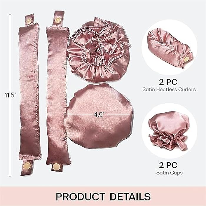 Azonee Satin Heatless Hair Curler, 4 Pack Pillow Soft Rollers with Hair Caps, Soft Heatless Curling Rod Headband for All Hair Types, No Heat Curlers to Sleep, Overnight Heatless Curls Headband - Image 2